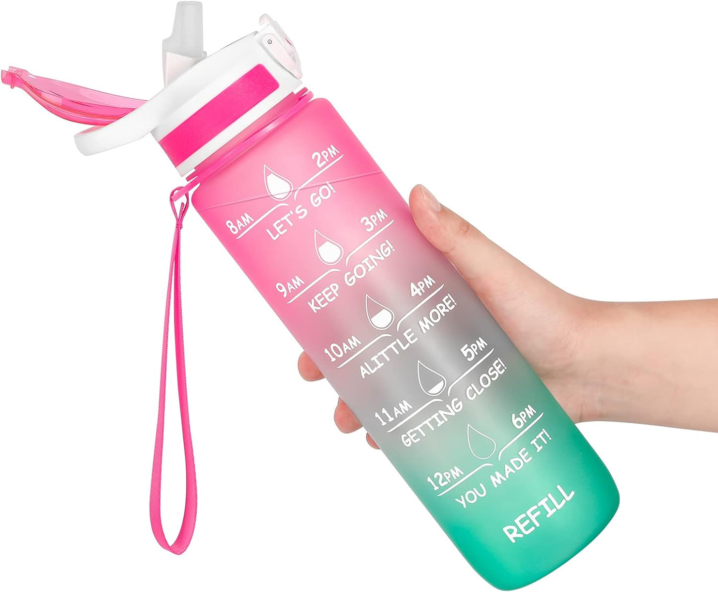 Motivational Water Bottle,32 Oz Water Bottle,Water Jug with Time Maker and Straw