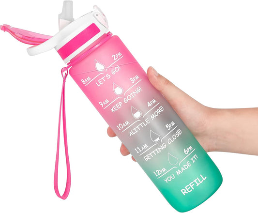 Motivational Water Bottle,32 Oz Water Bottle,Water Jug with Time Maker and Straw